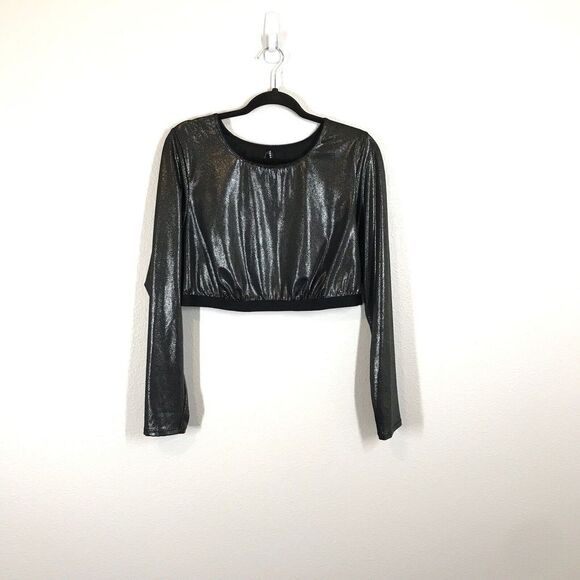 Torrid Curve Women's Black Shimmer Crop Top Size 2X Under It All Long Sleeve - Picture 1 of 10